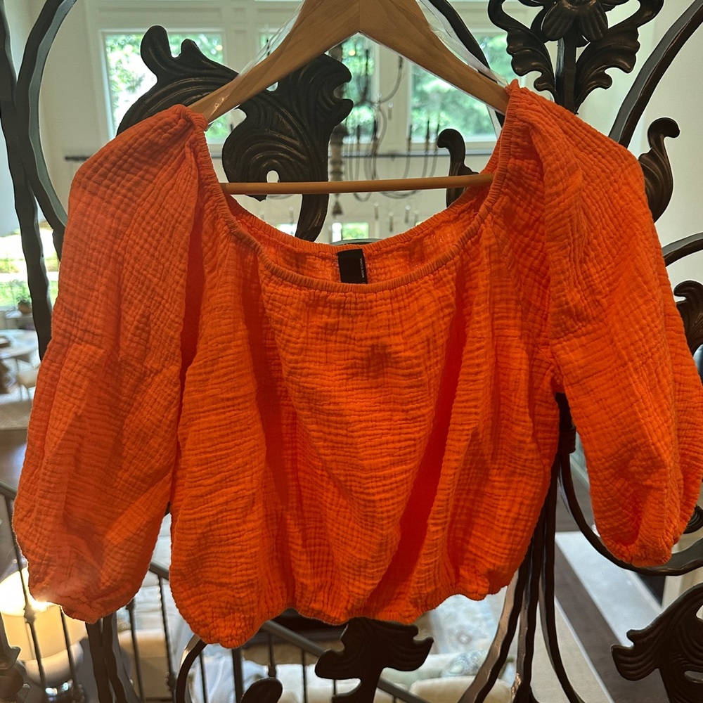 bobi Vibrant Orange Off-Shoulder Blouse